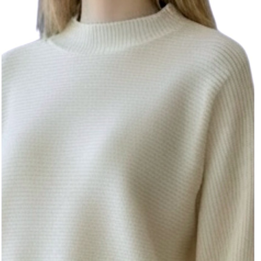 Zara Knit Women Cream Ribbed Mock Neck Dolman Sleeve Cropped Sweater Small‎